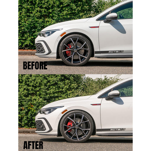 Before and after comparison of a VW MK8/MK8 GTI on CTS Turbo Lowering Springs - FAS Tuning