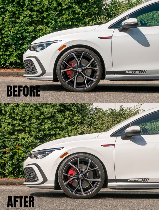Before and after comparison of a VW MK8/MK8 GTI on CTS Turbo Lowering Springs - FAS Tuning